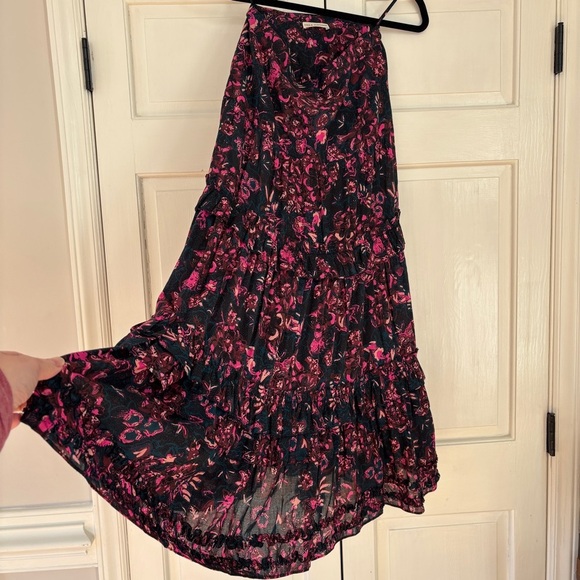 ULLA JOHNSON Amalia Midnight Floral Midi Skirt Tiered Ruffle Pink Navy Size 2‎ - Picture 12 of 17